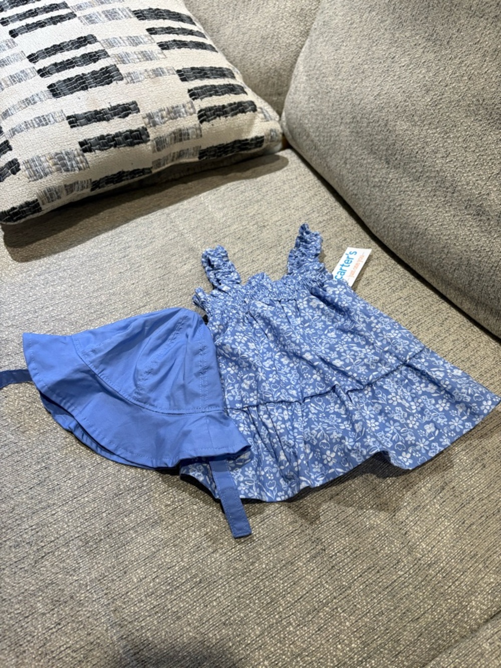 Carter's Blue Floral Sundress with Matching Blue Sun Hat